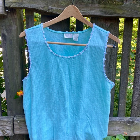 Y2K VTG Mint Green Cropped Cami Scalloped Trim XL Cottagecore Coquette Pastel - Picture 5 of 7